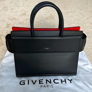 Givenchy Small Calfskin Leather Tote, Black and Red